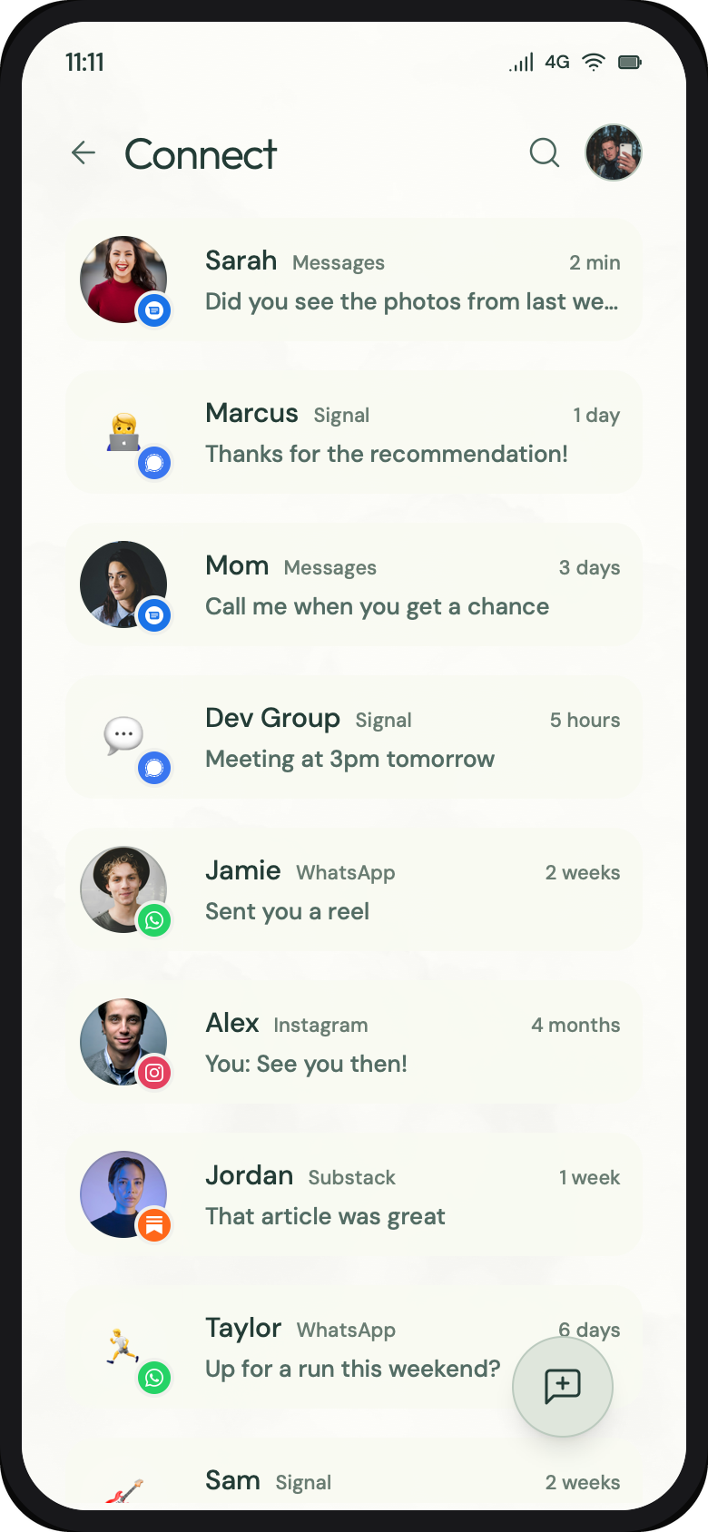 ArgOS Connect: conversations from Messages, Signal, WhatsApp, Instagram, and Substack in one interface