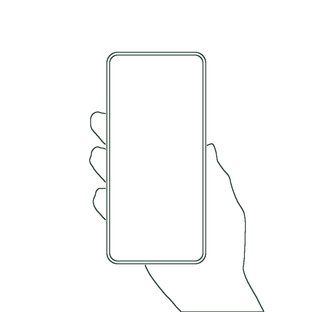 A line drawing of a hand holding a phone, with a faint outline of the new JLab app on its screen